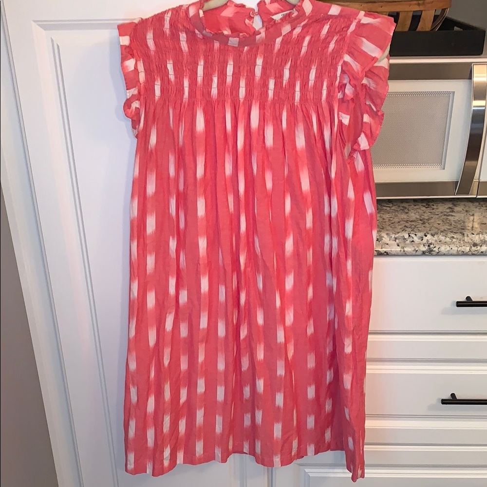 Crown & Ivy Coral Pink White Summer Flutter Sleeve Dress Size L